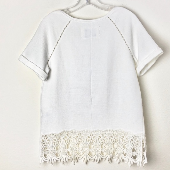 Anthropologie - Saturday Sunday Lace Trimmed White Short Sleeve Top - Picture 3 of 8